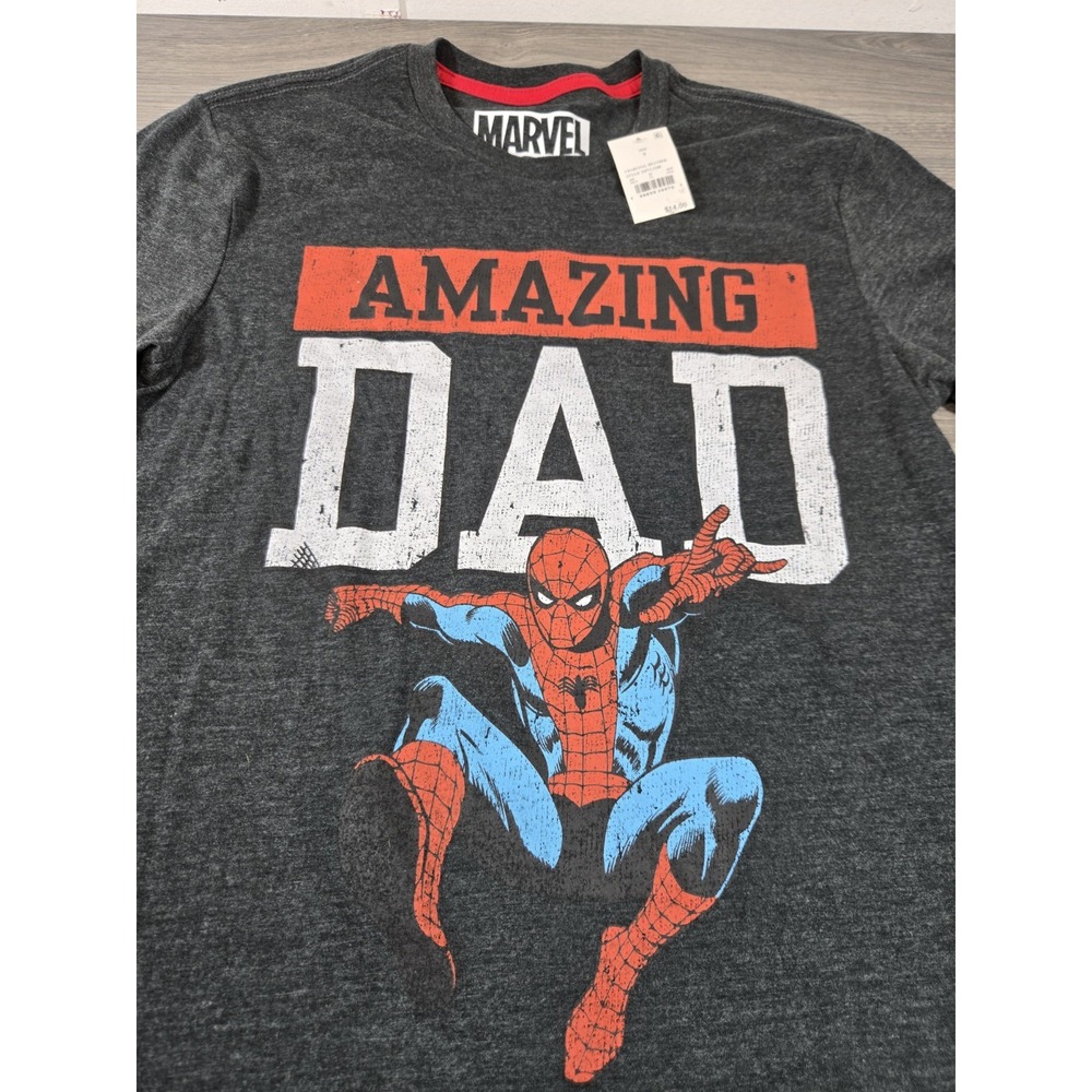 Spiderman T Shirt Mens Small Gray Amazing Dad Marvel‎ New Tags